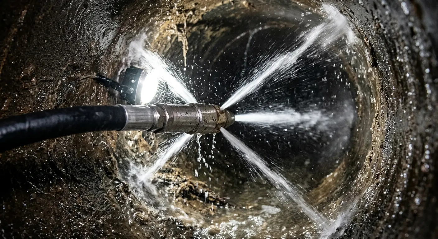 High-pressure hydro jetting nozzle cleaning sewer pipe for Sewer Line Relining in Frankstown